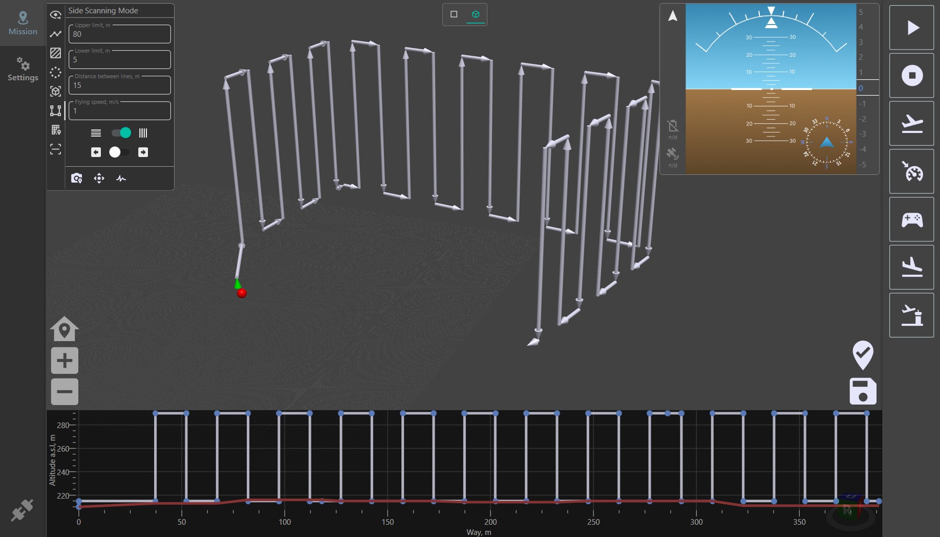 Side Scanning Route for Drones