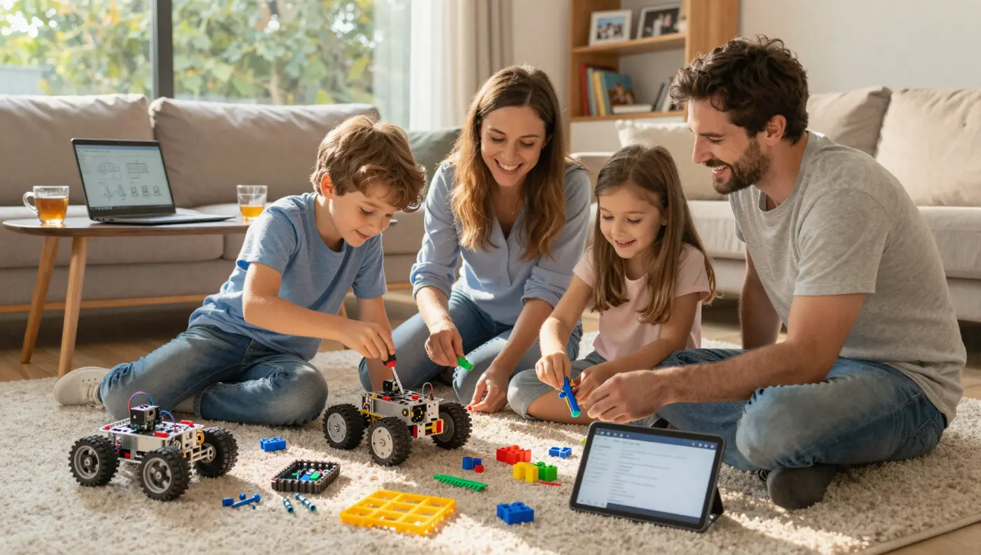Family building a robot on Arduino during the weekend
