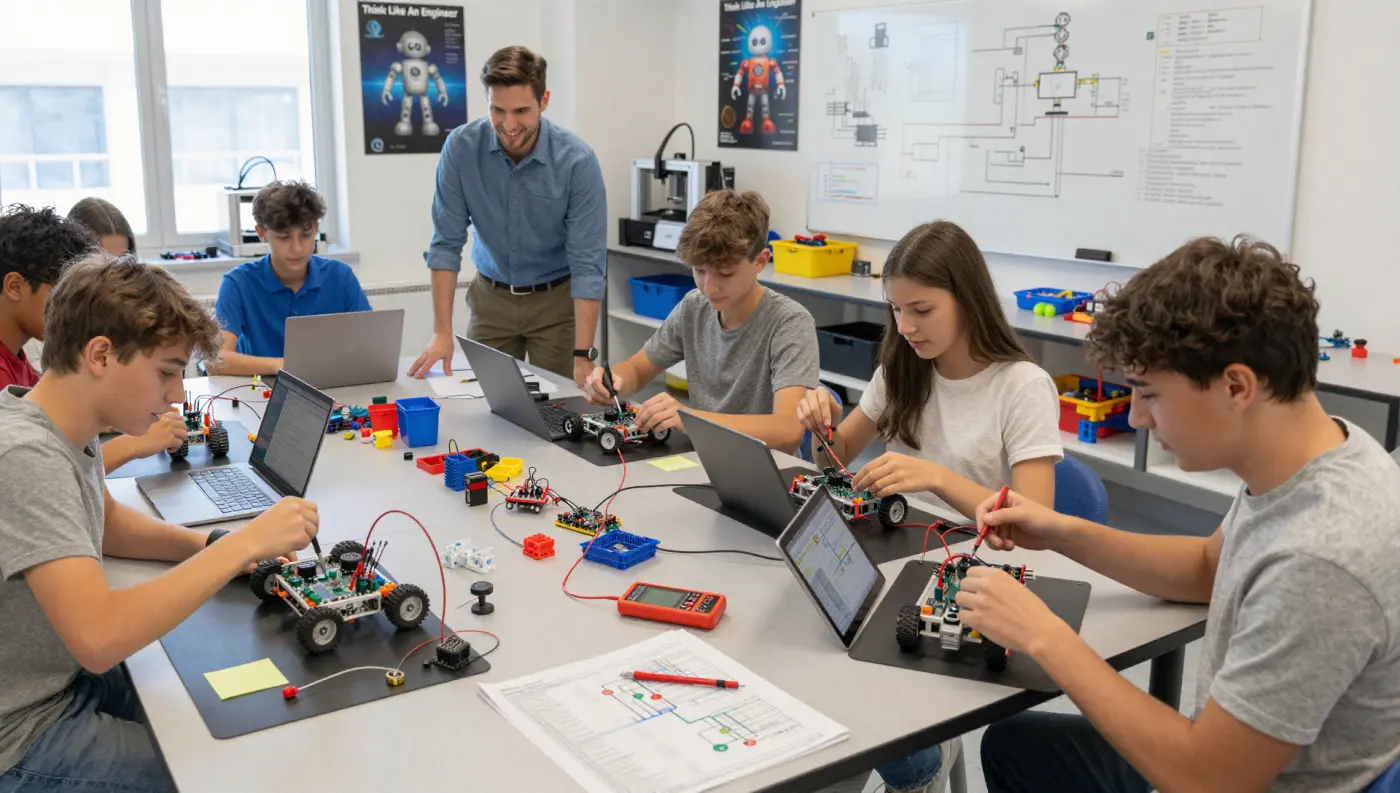 Students assemble a robot on Arduino at school